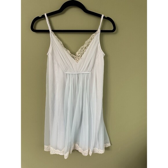 Vintage Shadowline Nightgown Petite Babydoll Teddy Blue Lace‎ Chiffon - Picture 3 of 12